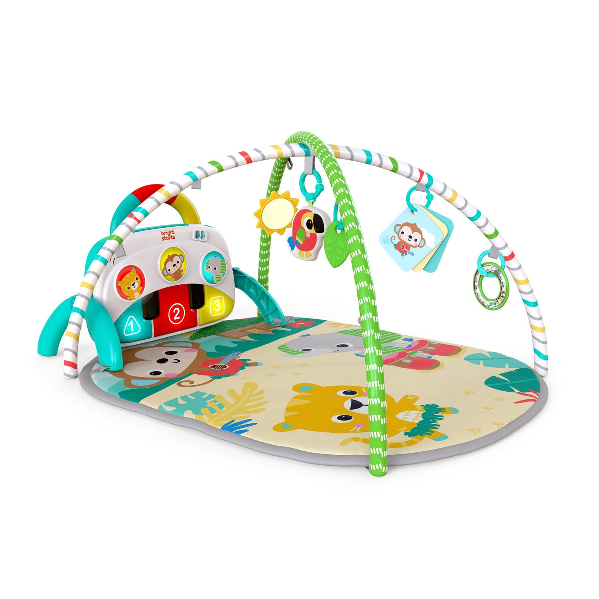 Bright Starts 4 - in - 1 Groovin’ Kicks Piano & Drum Kick Gym - Tropical Safari - Premium for Kids in Qatar | Toysaro.com