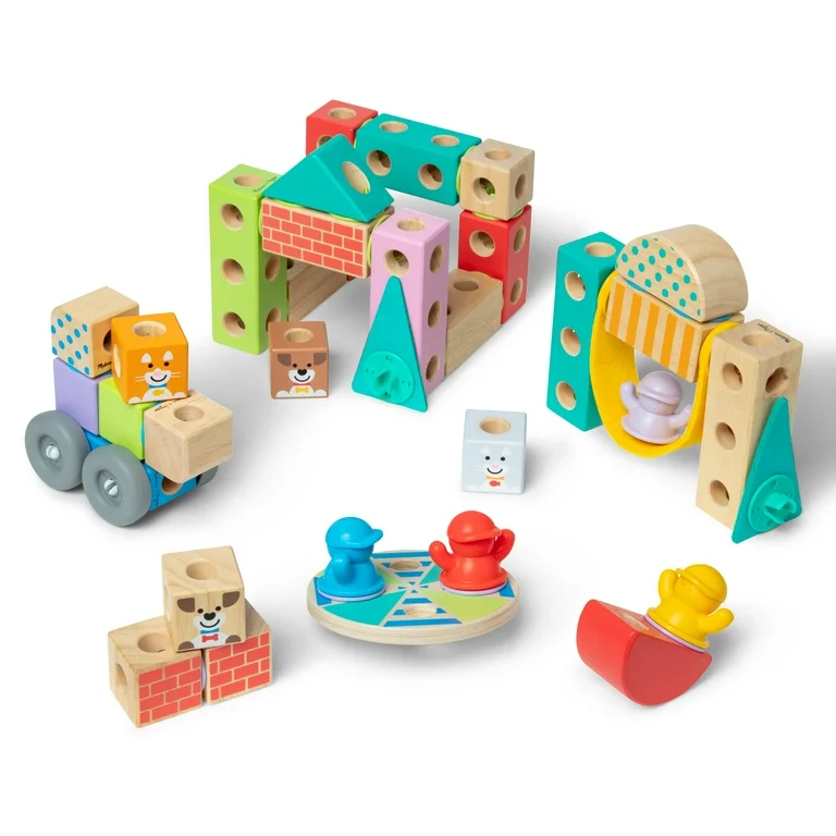 Melissa and Doug Wooden Blockables Town Play Set (73 PCS) - Premium for Kids in Qatar | Toysaro.com