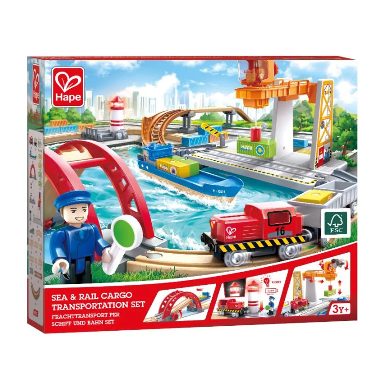 Hape Sea & Rail Cargo Transport Train and Railway Set 38pcs - Premium for Kids in Qatar | Toysaro.com