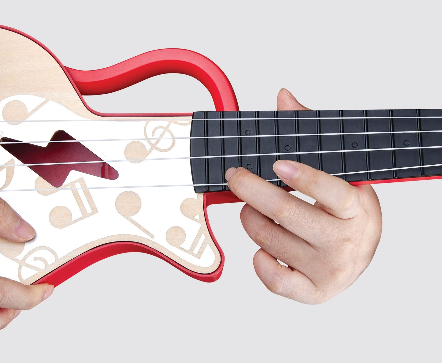 Hape Learn with Lights Electric Ukulele Wooden Instrument Red - Premium for Kids in Qatar | Toysaro.com