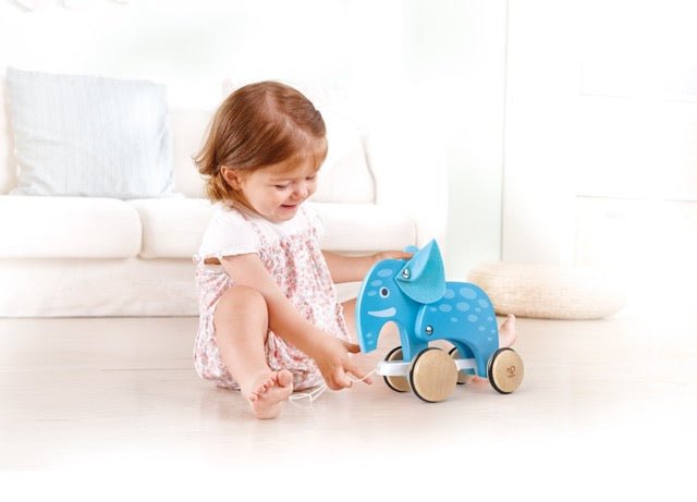 Hape Elephant Pull Along - Wooden Toddler Toy with Moving Head and Feet | Smooth Wheels for Easy Pulling | Learning Toy for Walking Skills | Ages 12 Months+ - Premium for Kids in Qatar | Toysaro.com