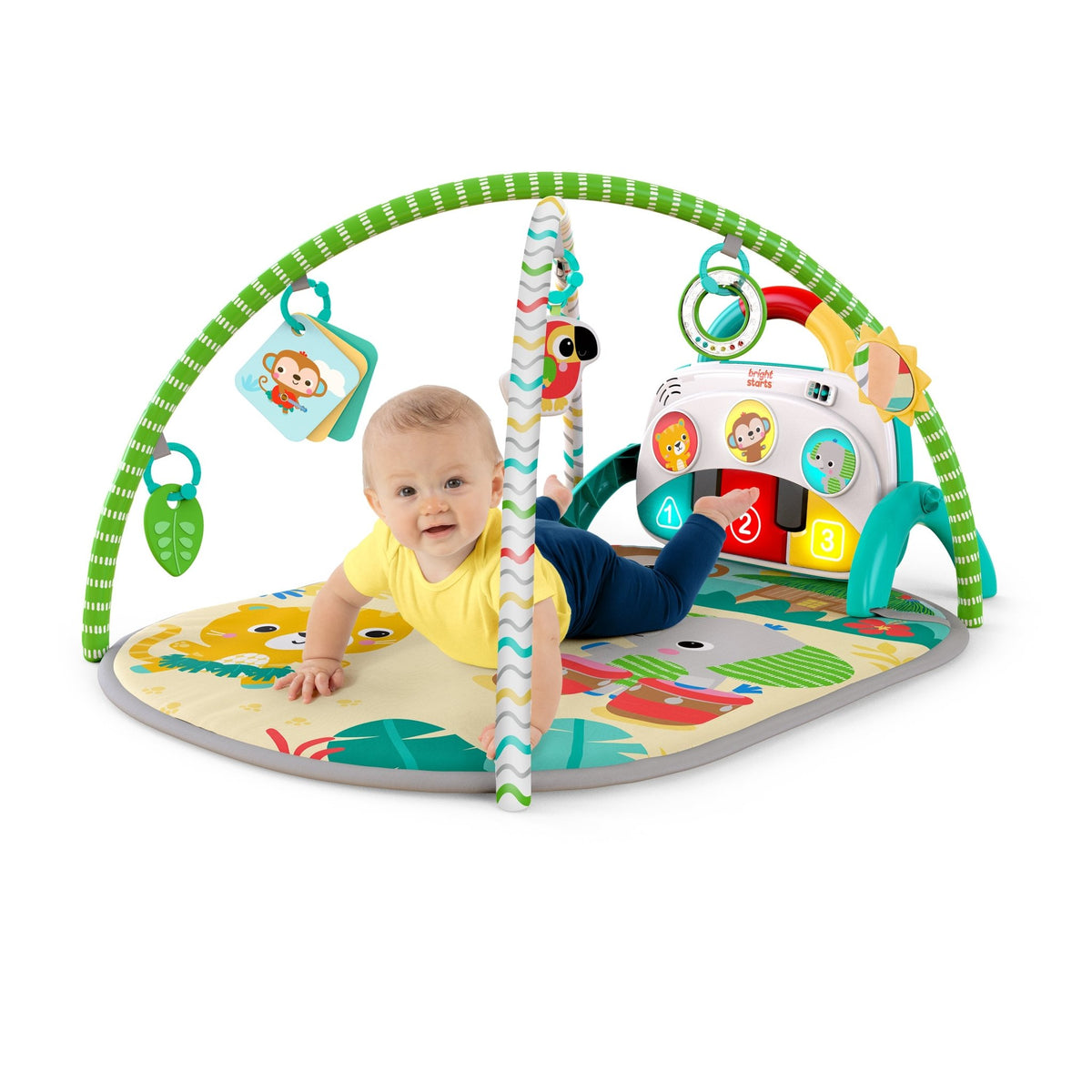 Bright Starts 4 - in - 1 Groovin’ Kicks Piano & Drum Kick Gym - Tropical Safari - Premium for Kids in Qatar | Toysaro.com