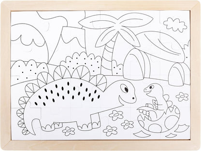 Hape Dinosaur Puzzle | Educational Double - Sided Colouring Jigsaw Puzzle for Kids, 24 pieces | Reversible Puzzle | Develops ‎Memory Skill, Creative Thinking, Color Recognition | 3Y+ - Premium for Kids in Qatar | Toysaro.com