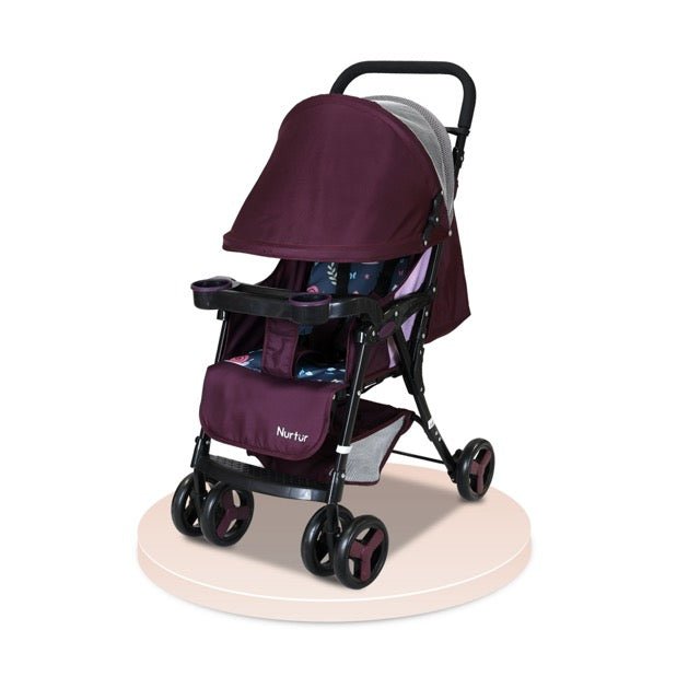 Nurtur Ryder Ultra Compact Lightweight Baby Travel Stroller with Storage Basket, Detachable Food Tray, Reclining Seat and Leg Rest, 0 - 36 Months, , Burgundy Printed - Premium for Kids in Qatar | Toysaro.com