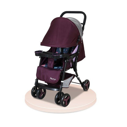 Nurtur Ryder Ultra Compact Lightweight Baby Travel Stroller with Storage Basket, Detachable Food Tray, Reclining Seat and Leg Rest, 0 - 36 Months, , Burgundy Printed - Premium for Kids in Qatar | Toysaro.com