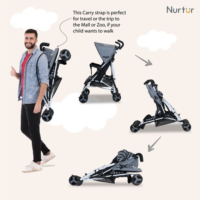 Nurtur Luca Character Baby/Kids Lightweight Stroller 0 36 Months, Storage Basket, Detachable Bumper, 5 Point Safety Harness, Compact Design with shoulder strap - Premium for Kids in Qatar | Toysaro.com