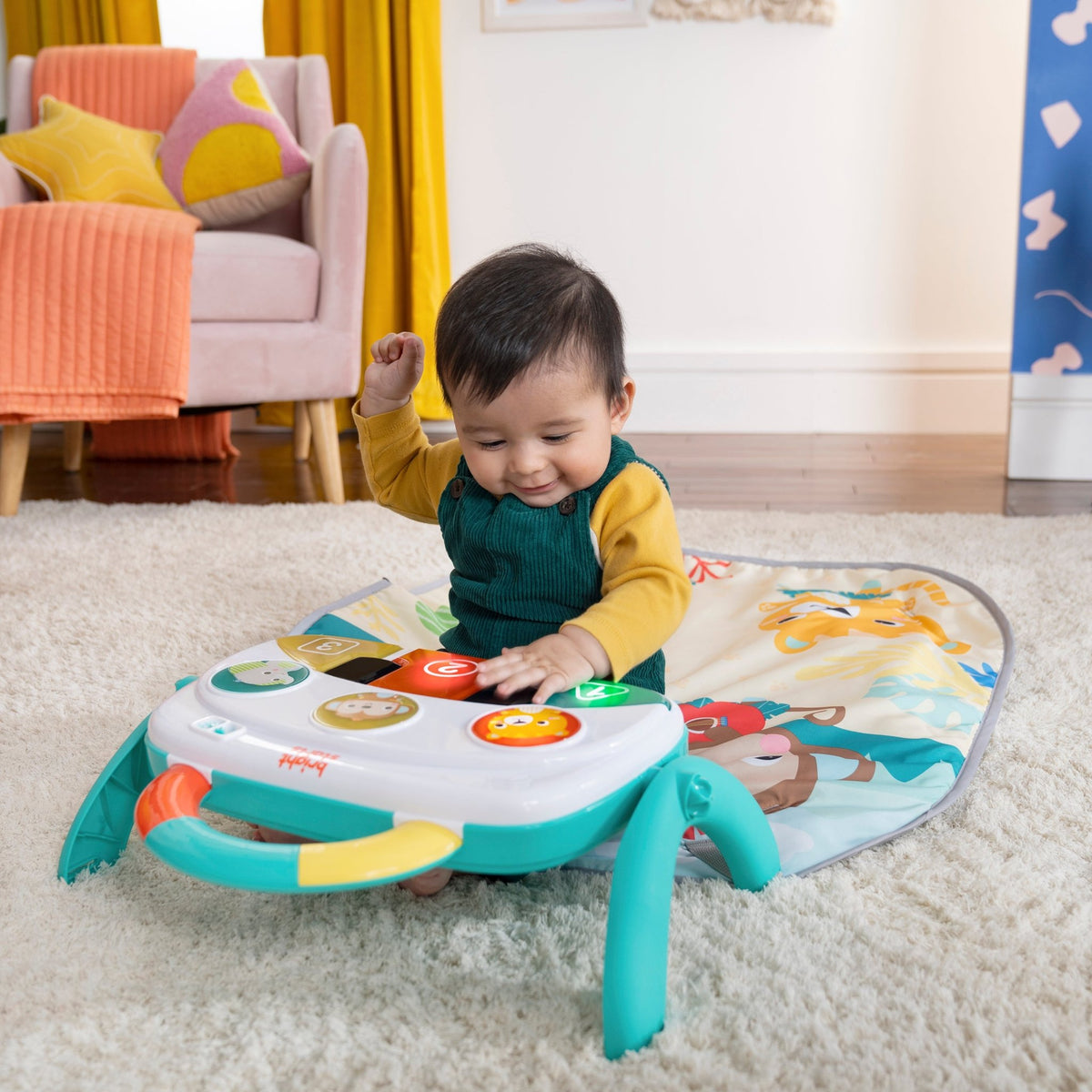 Bright Starts 4 - in - 1 Groovin’ Kicks Piano & Drum Kick Gym - Tropical Safari - Premium for Kids in Qatar | Toysaro.com