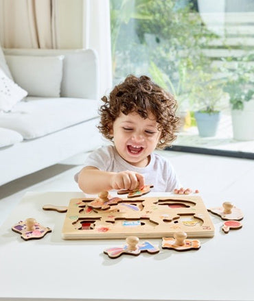 Hape 2 - Layer Farm Animal Peg Puzzle for Toddlers 24M+ | Wooden Educational Toy with 12 Pieces | Develops Fine Motor Skills, Animal Recognition & Coordination – Multicolor - Premium for Kids in Qatar | Toysaro.com