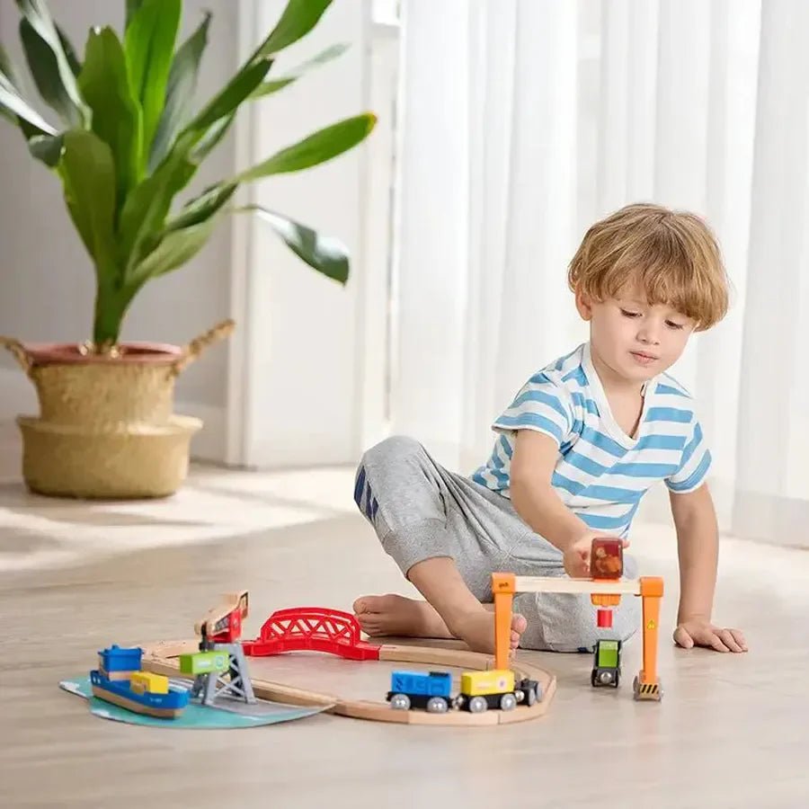 Hape Lift & Load Harbour Train and Railway Set 25pcs - Premium for Kids in Qatar | Toysaro.com