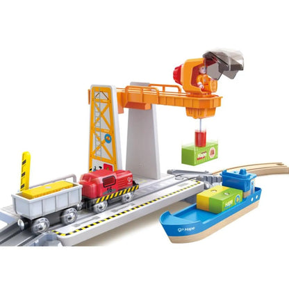 Hape Sea & Rail Cargo Transport Train and Railway Set 38pcs - Premium for Kids in Qatar | Toysaro.com