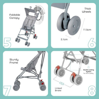 JET - ULTRA LIGHT WEIGHT/COMPACT FOLD BUGGY STROLLER (LIGHT BLUE) MOON - Premium for Kids in Qatar | Toysaro.com