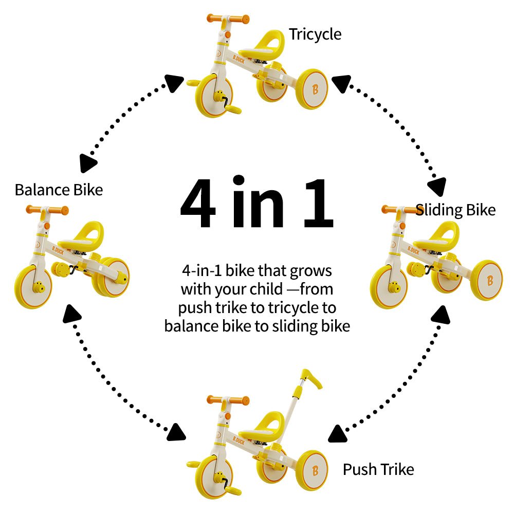 B.DUCK 2 in one Tricycle and Balance Bike with handle bar, 2310, Yellow - Premium for Kids in Qatar | Toysaro.com