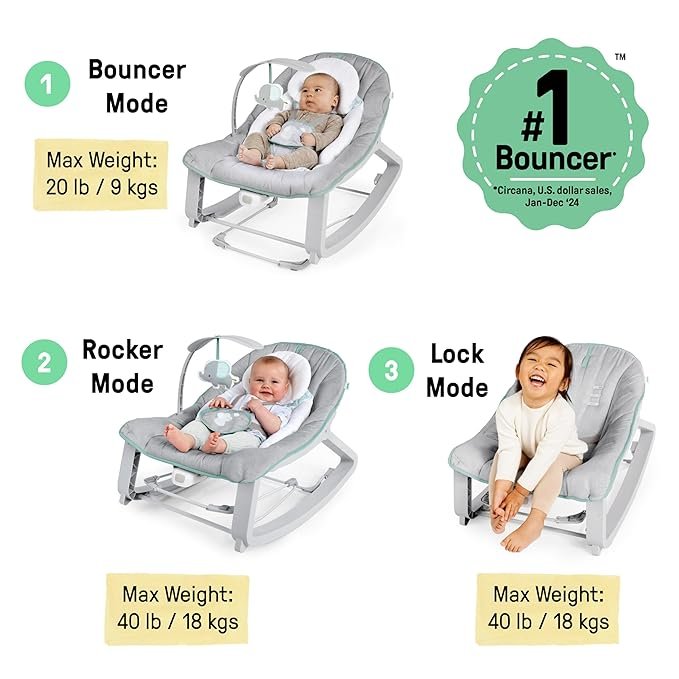 Ingenuity Keep Cozy 3 - in - 1 Grow with Me Bounce & Rock Seat - Burst - Premium for Kids in Qatar | Toysaro.com