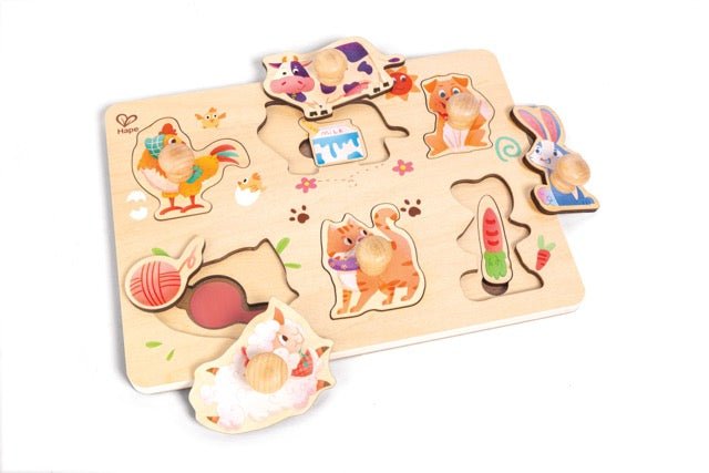 Hape 2 - Layer Farm Animal Peg Puzzle for Toddlers 24M+ | Wooden Educational Toy with 12 Pieces | Develops Fine Motor Skills, Animal Recognition & Coordination – Multicolor - Premium for Kids in Qatar | Toysaro.com