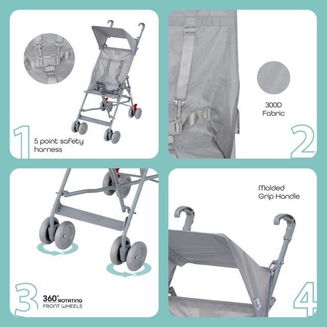 JET - ULTRA LIGHT WEIGHT/COMPACT FOLD BUGGY STROLLER (LIGHT BLUE) MOON - Premium for Kids in Qatar | Toysaro.com