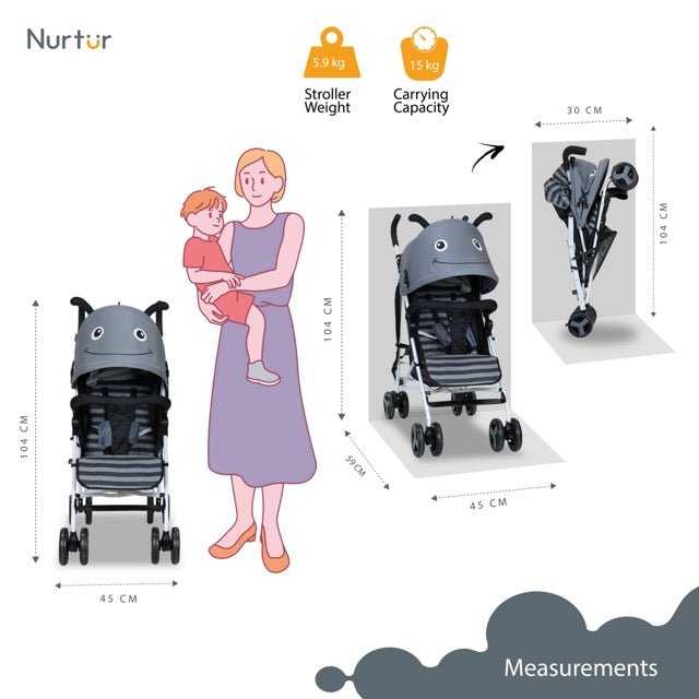 Nurtur Luca Character Baby/Kids Lightweight Stroller 0 36 Months, Storage Basket, Detachable Bumper, 5 Point Safety Harness, Compact Design with shoulder strap - Premium for Kids in Qatar | Toysaro.com