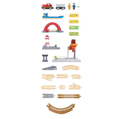 Hape Sea & Rail Cargo Transport Train and Railway Set 38pcs - Premium for Kids in Qatar | Toysaro.com