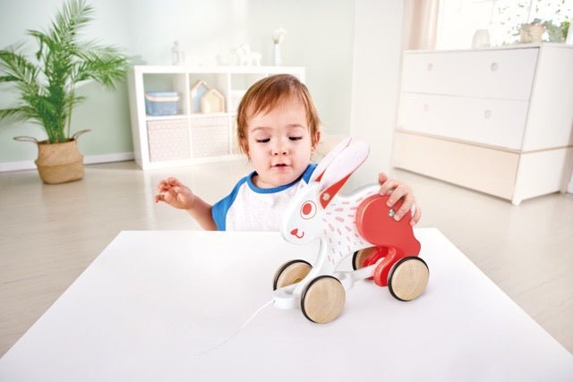 Hape Bunny Pull Along - Wooden Toddler Toy with Moving Head and Feet | Smooth Wheels for Easy Pulling | Learning Toy for Walking Skills | Ages 12 Months+ - Premium for Kids in Qatar | Toysaro.com
