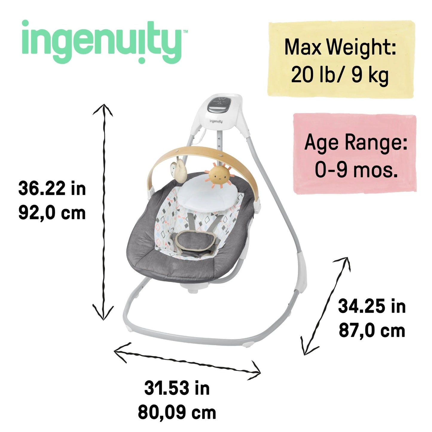 Ingenuity™SimpleComfort™ Compact Soothing Swing - Parker™ - Premium for Kids in Qatar | Toysaro.com