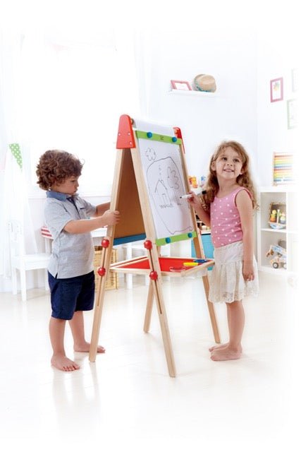 Hape Magnetic All - in - 1 Double Sided Standing Easel - Premium for Kids in Qatar | Toysaro.com