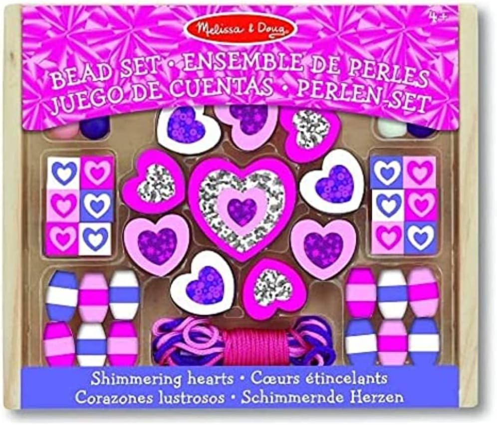 Melissa and Doug Shimmering Hearts Wooden Bead Set - Premium for Kids in Qatar | Toysaro.com