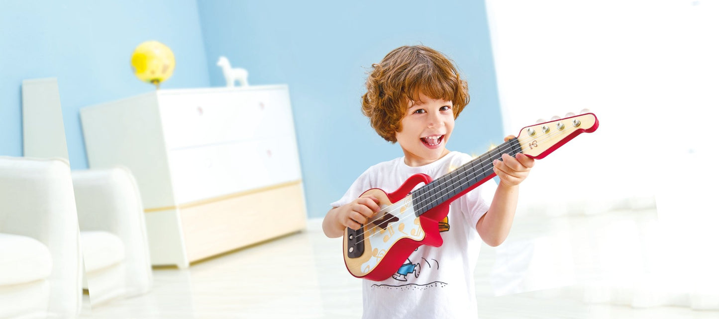 Hape Learn with Lights Electric Ukulele Wooden Instrument Red - Premium for Kids in Qatar | Toysaro.com