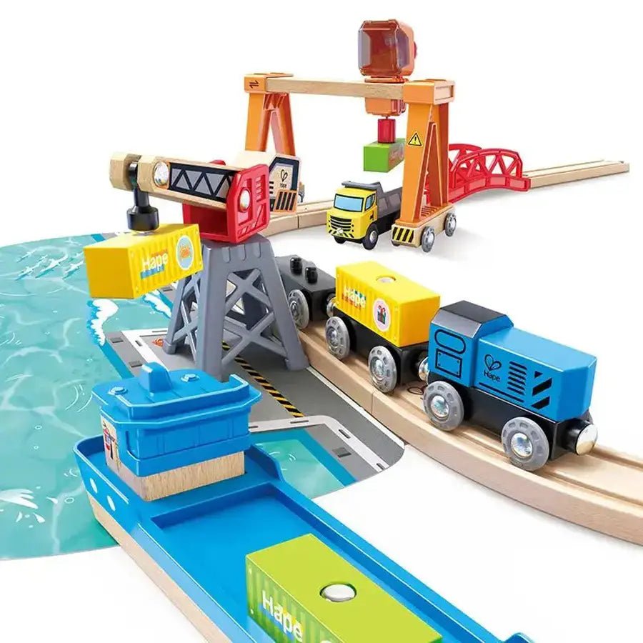 Hape Lift & Load Harbour Train and Railway Set 25pcs - Premium for Kids in Qatar | Toysaro.com