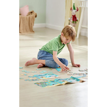 Hape 3 - in - 1 Ocean Friends Jigsaw Puzzle 78x20cm w/ Cotton Bag - Premium for Kids in Qatar | Toysaro.com