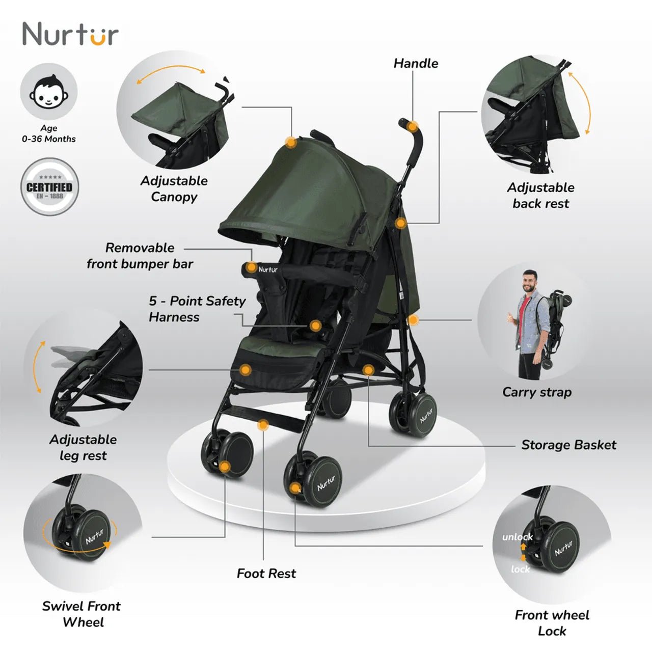 Nurtur Archer Baby/Kids Lightweight Travel Stroller - Premium for Kids in Qatar | Toysaro.com
