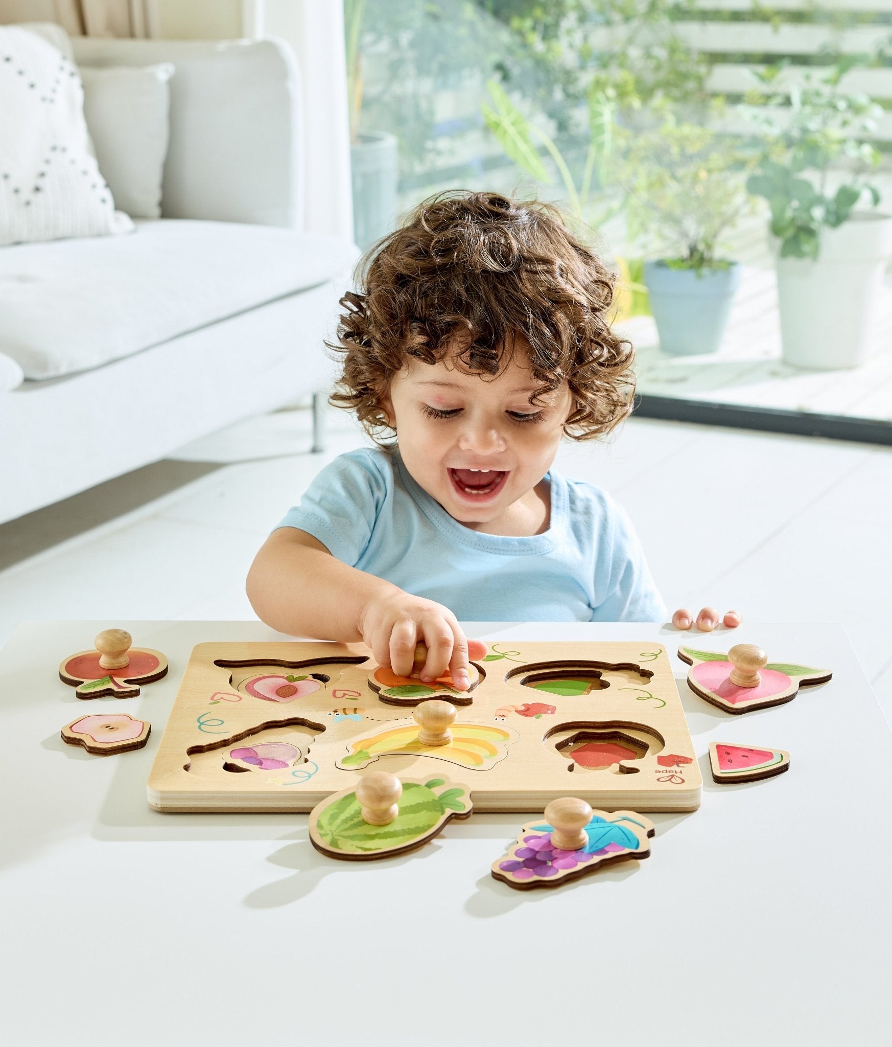 Hape 2 - Layer Fruit Peg Puzzle for Toddlers 24M+ | Wooden Educational Toy with 12 Pieces | Develops Fine Motor Skills, Fruit Recognition & Hand - Eye Coordination – Multicolor - Premium for Kids in Qatar | Toysaro.com