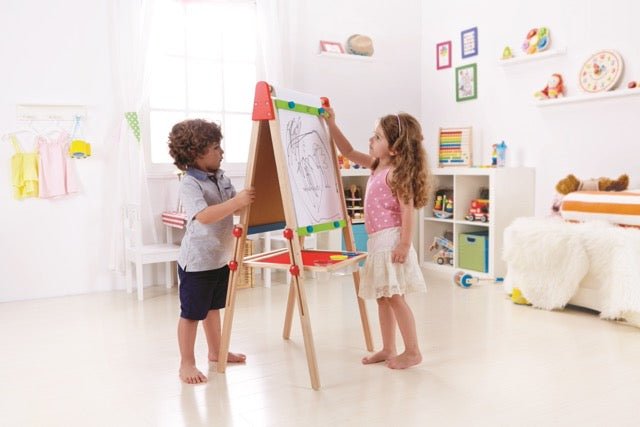 Hape Magnetic All - in - 1 Double Sided Standing Easel - Premium for Kids in Qatar | Toysaro.com