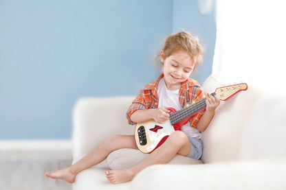Hape Learn with Lights Electric Ukulele Wooden Instrument Red - Premium for Kids in Qatar | Toysaro.com