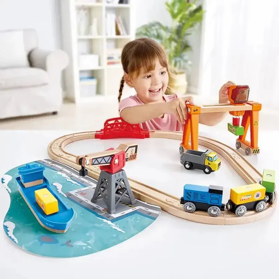 Hape Lift & Load Harbour Train and Railway Set 25pcs - Premium for Kids in Qatar | Toysaro.com