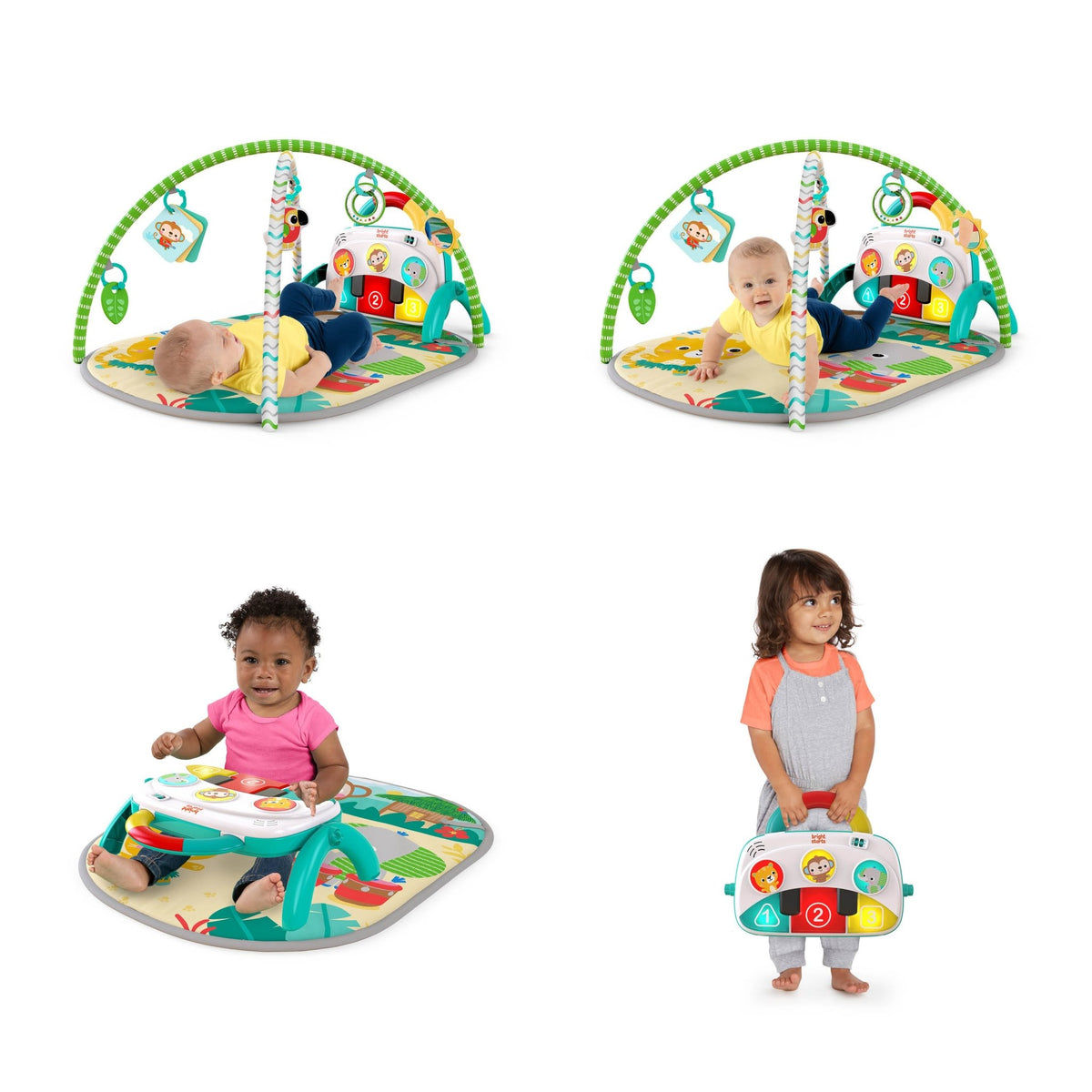 Bright Starts 4 - in - 1 Groovin’ Kicks Piano & Drum Kick Gym - Tropical Safari - Premium for Kids in Qatar | Toysaro.com