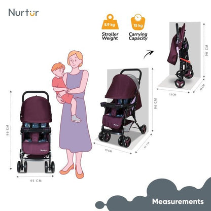 Nurtur Ryder Ultra Compact Lightweight Baby Travel Stroller with Storage Basket, Detachable Food Tray, Reclining Seat and Leg Rest, 0 - 36 Months, , Burgundy Printed - Premium for Kids in Qatar | Toysaro.com