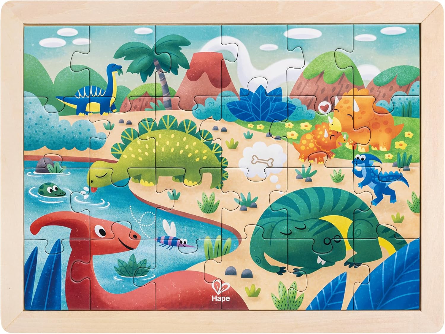 Hape Dinosaur Puzzle | Educational Double - Sided Colouring Jigsaw Puzzle for Kids, 24 pieces | Reversible Puzzle | Develops ‎Memory Skill, Creative Thinking, Color Recognition | 3Y+ - Premium for Kids in Qatar | Toysaro.com
