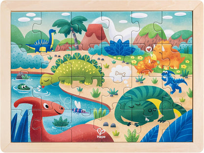 Hape Dinosaur Puzzle | Educational Double - Sided Colouring Jigsaw Puzzle for Kids, 24 pieces | Reversible Puzzle | Develops ‎Memory Skill, Creative Thinking, Color Recognition | 3Y+ - Premium for Kids in Qatar | Toysaro.com