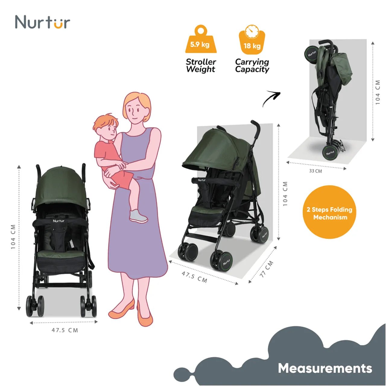 Nurtur Archer Baby/Kids Lightweight Travel Stroller - Premium for Kids in Qatar | Toysaro.com