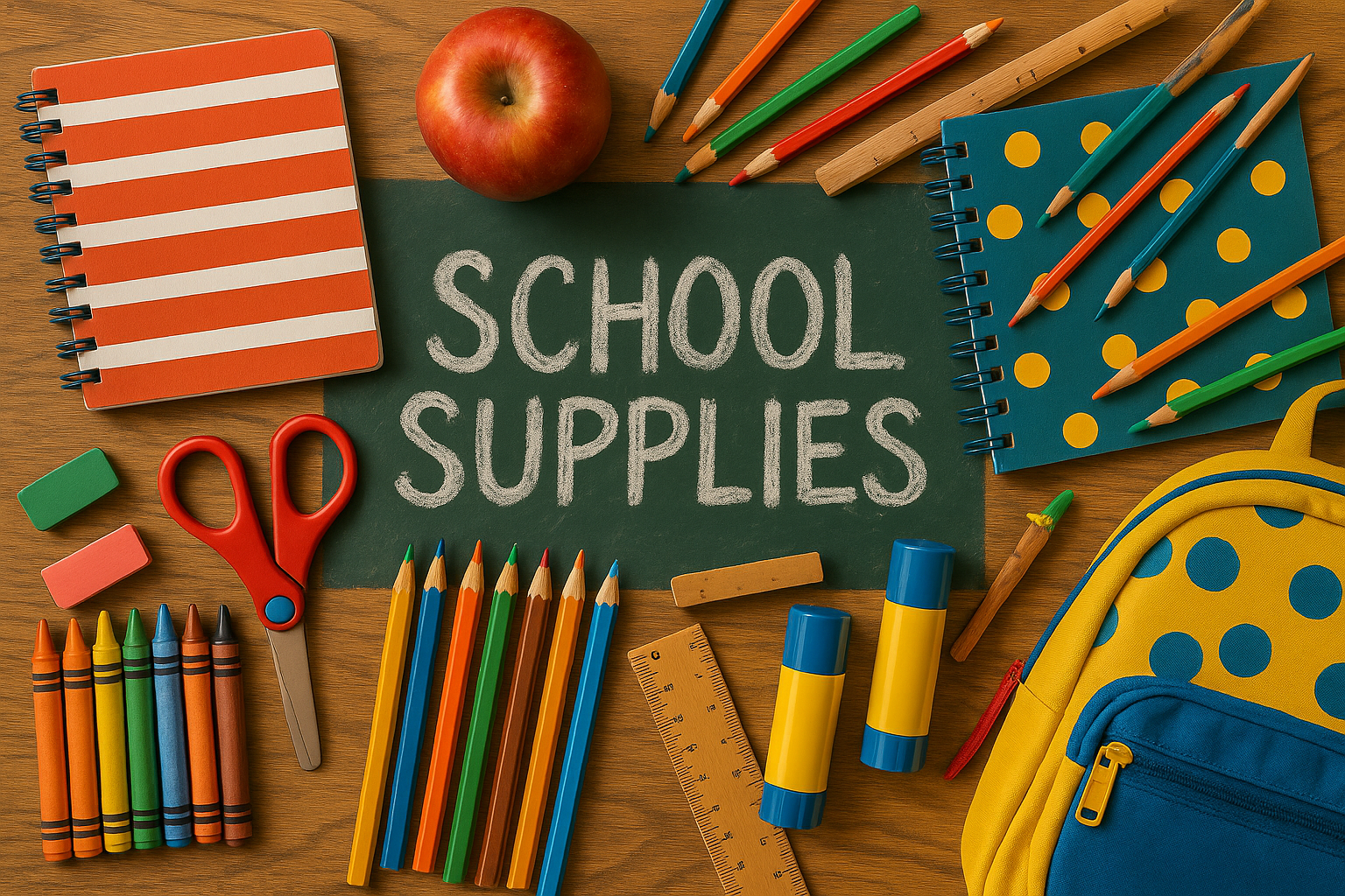 School supplies collection cover with text